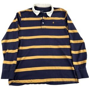 Izod Striped Rugby Shirt L Navy Gold Men Long Sleeve Preppy Cotton Polo Collar